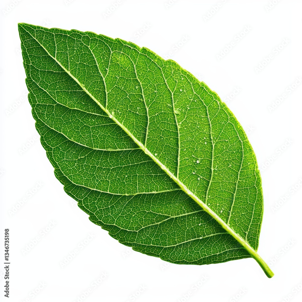 Vibrant Green Leaf on a White Background Highlighting Nature's Intricate Details