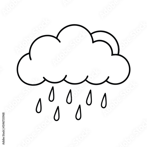 Simple Line Drawing of a Rain Cloud and Rain Drops
