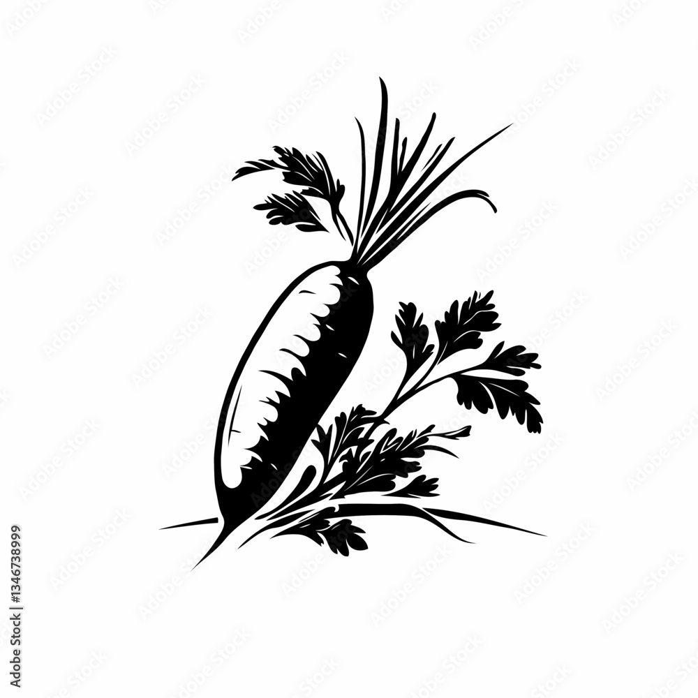 Obraz premium Carrot Illustration: Simple Black Outline Carrot on White Background