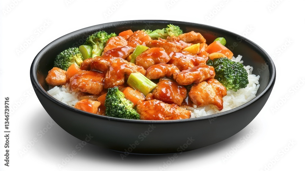 Fototapeta premium Delicious Chicken with Broccoli and Vegetables in Black Bowl