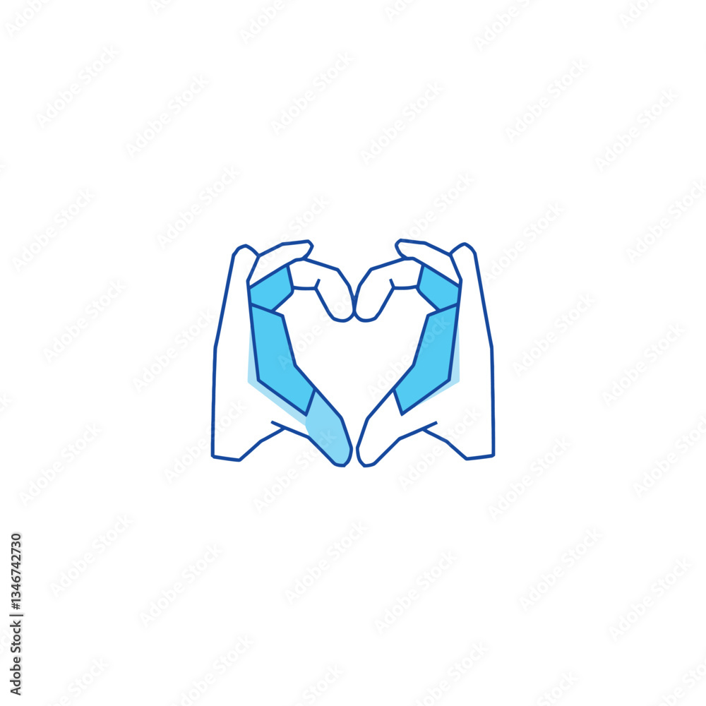 Fototapeta premium Vector Illustration of Hands Forming a Heart Shape with a Blue Color Scheme