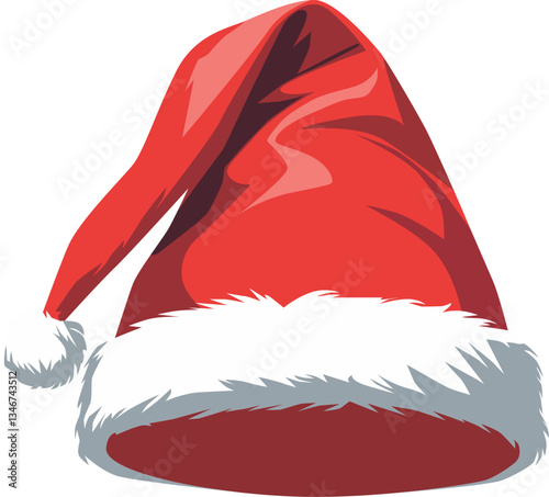 Red Santa hat on transparent background. Vector illustration of volumetric red Santa hat.