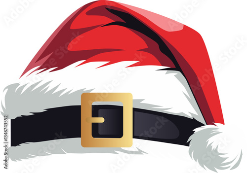 Red Santa hat on transparent background. Vector illustration of volumetric red Santa hat.