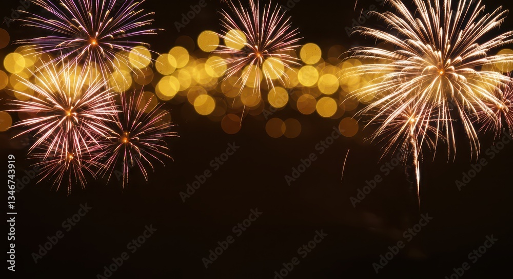 Fototapeta premium Golden Bokeh and Fireworks Festive Celebration