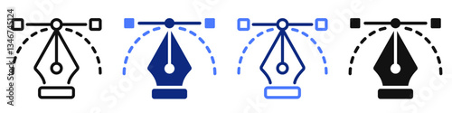 Vector icon or logo of pen tool with bezier curve related to graphic design, vector graphics, drawing software. Symbol for website or app UI, logo design, illustration
