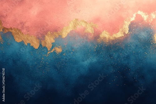 Abstract gradient background with teal and coral, navy and gold, featuring a grainy texture, ideal for modern and elegant designs.