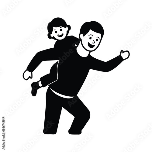 Happy Father Giving Child Piggyback Ride, Family Fun Time