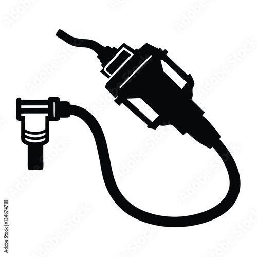 fuel injector silhouette, illustration, Car fuel injector illustration. Engine injection element. Line style and silhouette versions. Adjustable stroke width