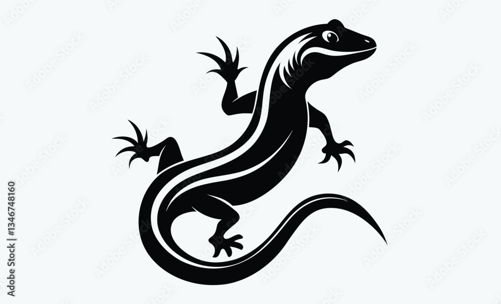 Fototapeta premium lizard silhouette, black lizard icon, reptile vector illustration