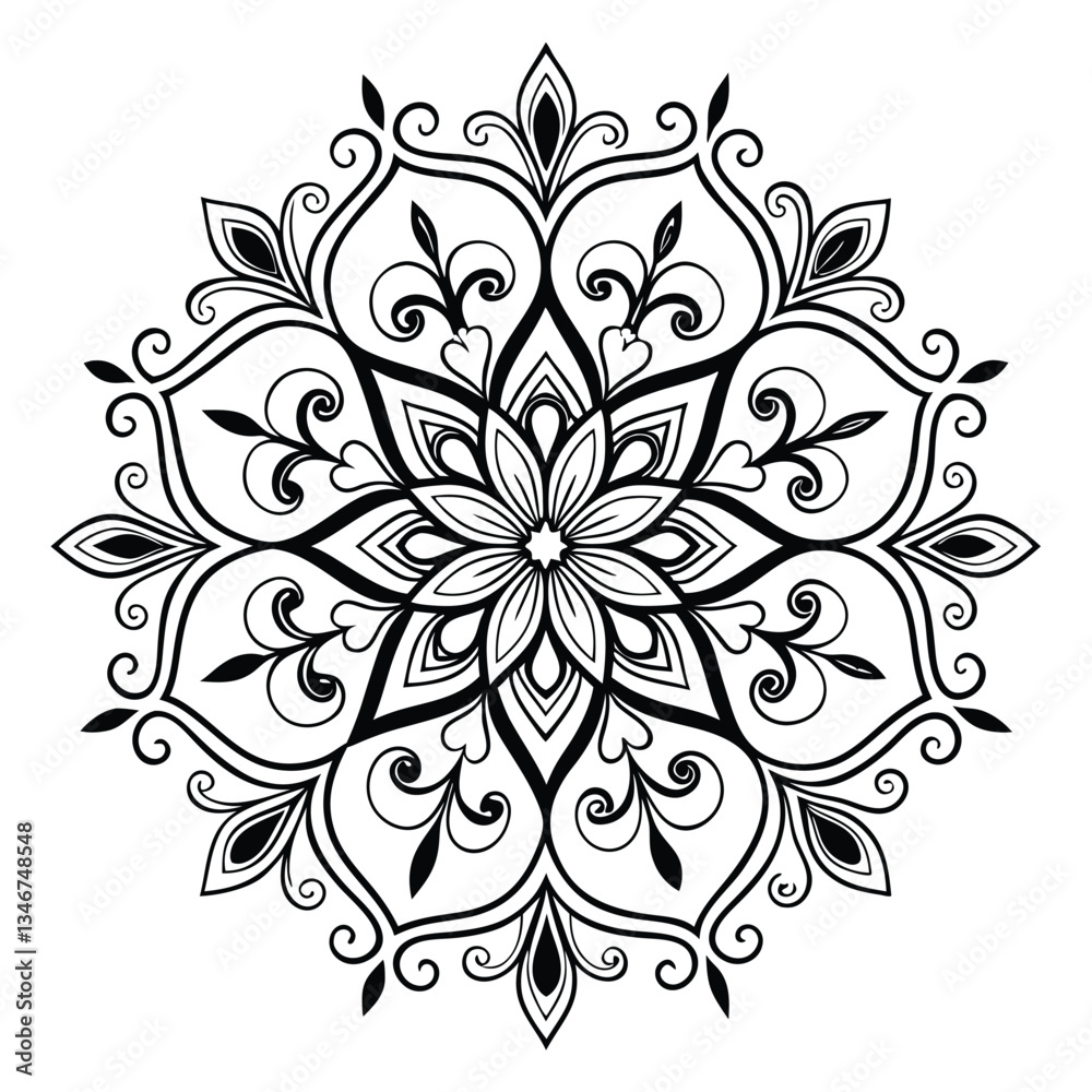 Pattern in the form of a mandala. Henna tattoo mandala. Mehndi style. Decorative pattern in oriental style. Coloring book page. Pattern in the form of a mandala. Henna tattoo mandala. Mehndi style. Decorative pattern in oriental style. Coloring book page.