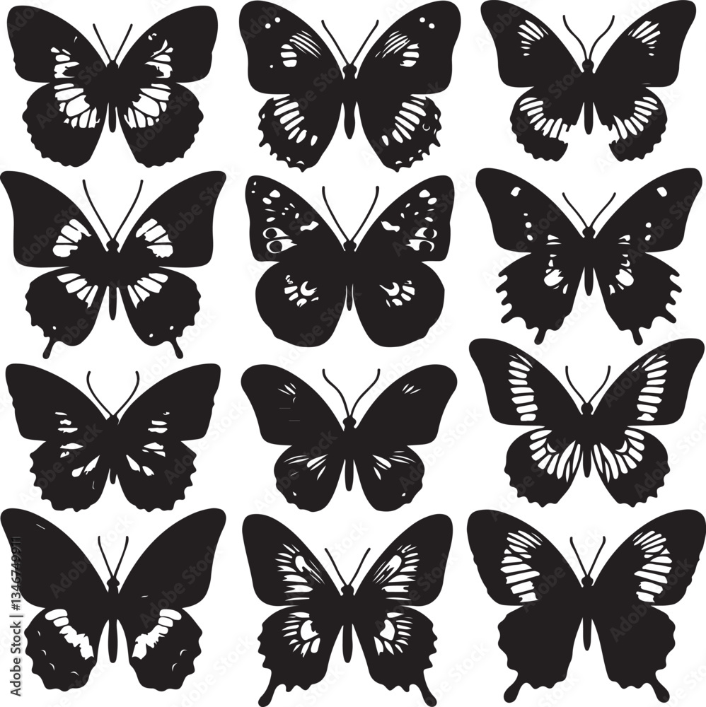 Obraz premium A colorful set of vector butterflies illustrates the beauty of nature's flying insects