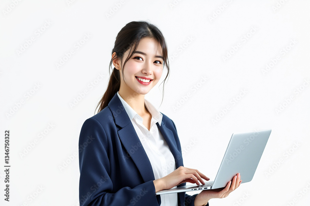 Young business Japanese Instructor in a suits style Holding a Laptop Young business Japanese Instructor in a suits style Holding a Laptop