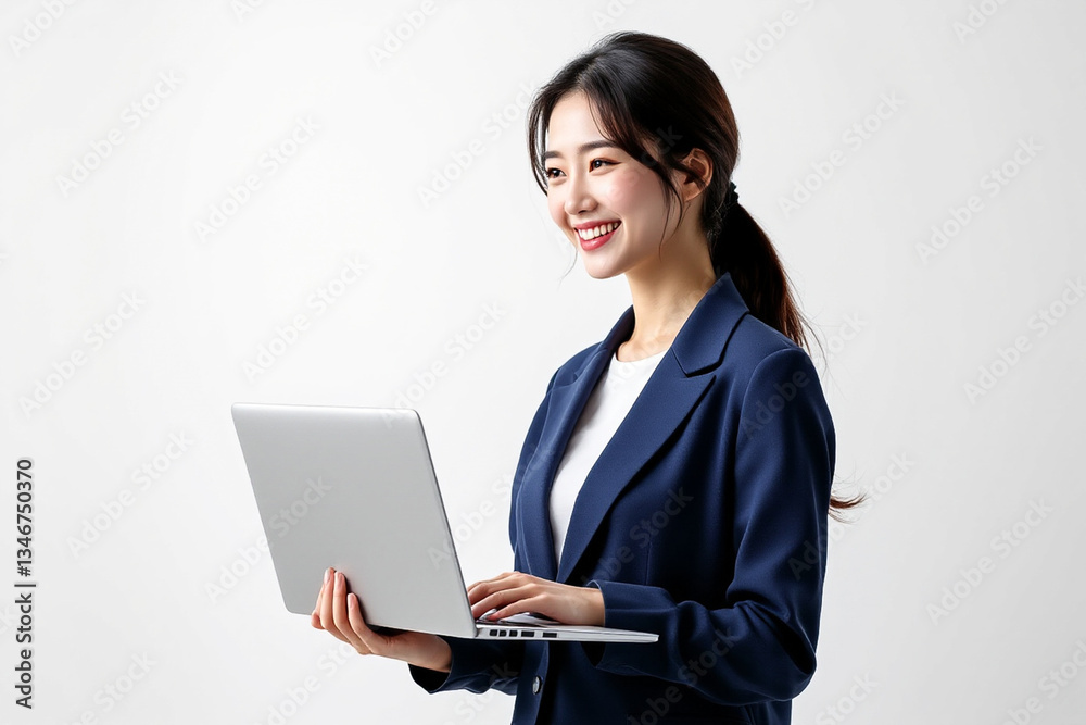 Young business Japanese Instructor in a suits style Holding a Laptop Young business Japanese Instructor in a suits style Holding a Laptop