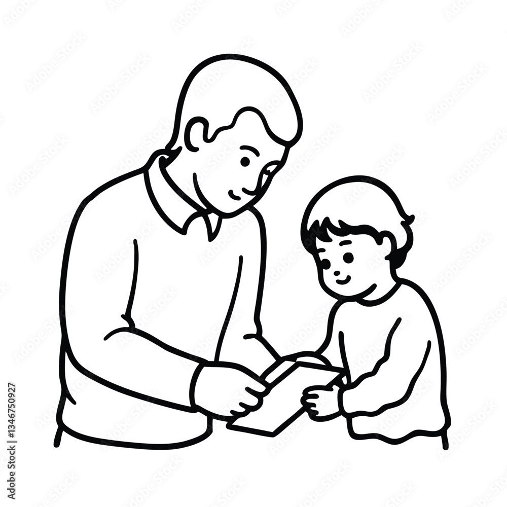 Father and Son Reading Book Together Shared Moments, Bonding, Literacy Father and Son Reading Book Together Shared Moments, Bonding, Literacy