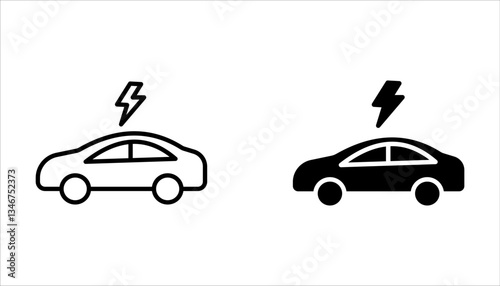 Electric car with plug icon set, isolated on white background, 