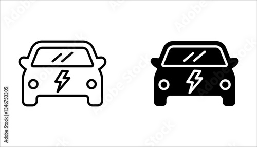 Electric car with plug icon set, isolated on white background, 