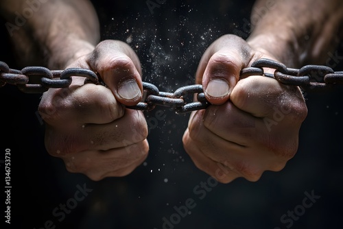 Breaking the Chains of Anxiety . Hands Pulling Apart Invisible Chains. Mental Health. 
