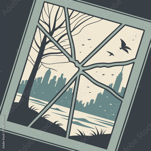 Shattered Mirror with Unique Reflected Landscapes – Surreal Fantasy Art