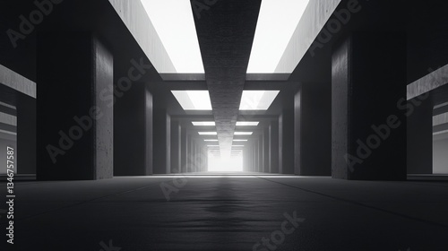 Minimalistic View of a Symmetrical Steel Bridge Structure with Extending Beams into the Horizon