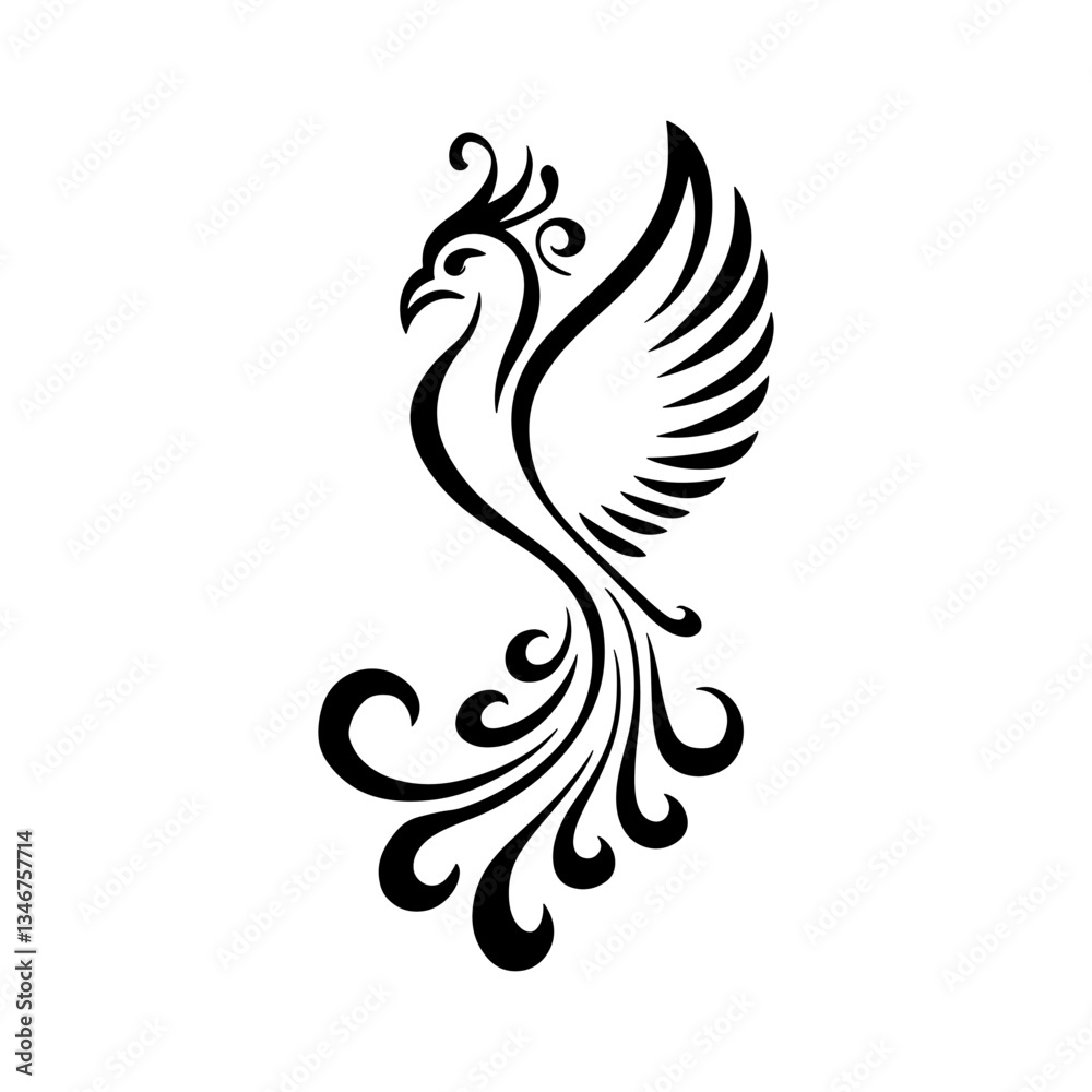 Obraz premium Elegant Black Silhouette Phoenix Tattoo Design – Tribal Art Vector