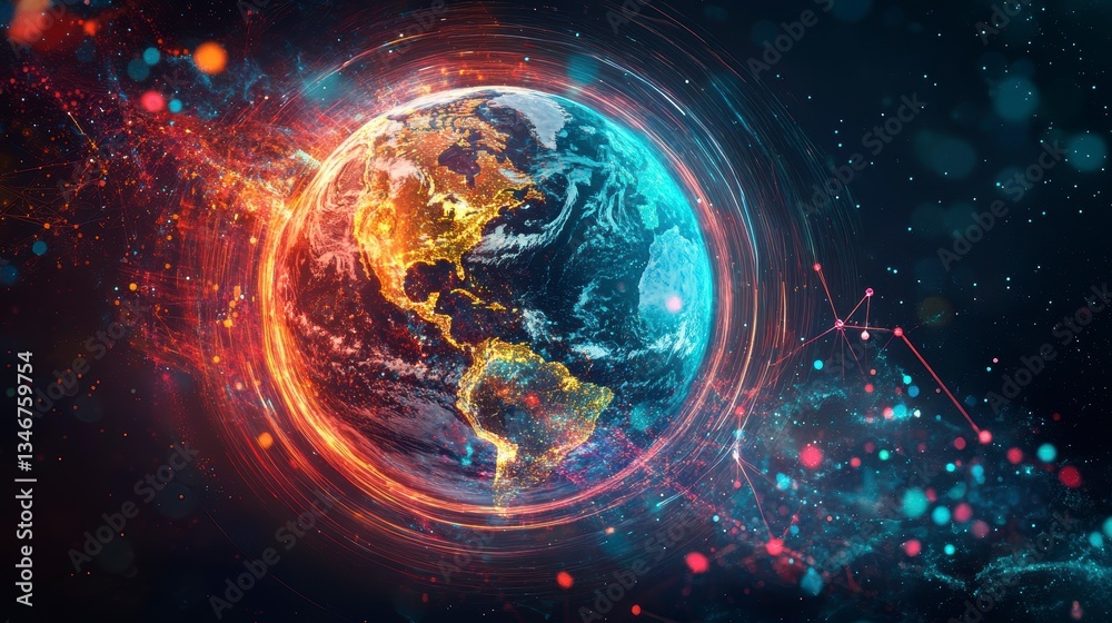 Obraz premium Fiery and icy Earth globe with digital network connections.