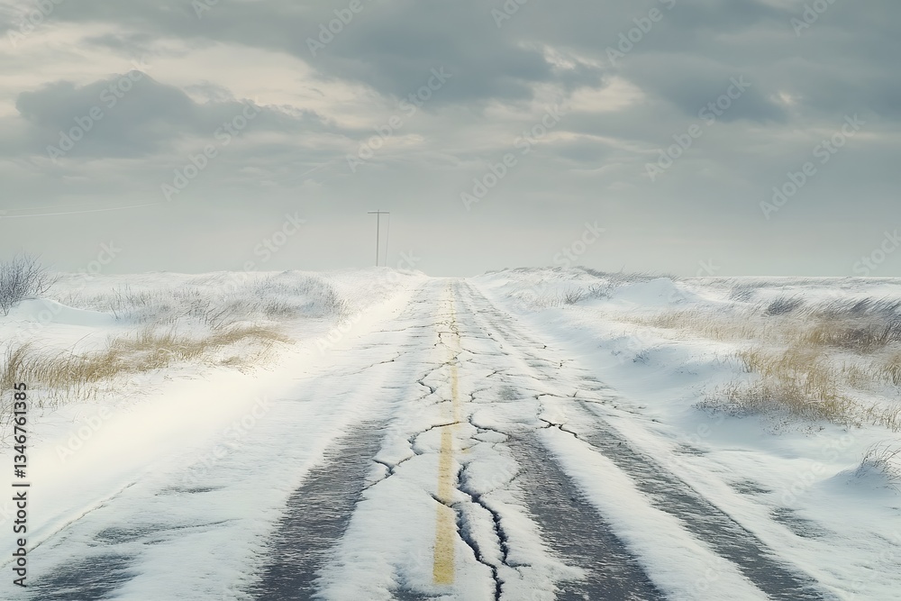 A series of cracked, abandoned roads leading into the unknown, showing the isolation caused by a natural disaster in a remote area. A series of cracked, abandoned roads leading into the unknown, showing the isolation caused by a natural disaster in a remote area.