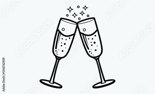 Champagne glasses clinking, cheers icon, celebration vector illustration