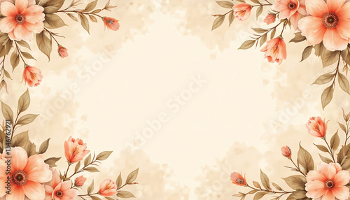 Vintage watercolor background in faded sepia and peach tones