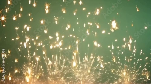 Golden Firework Effect with Glitter on Dark Green Background