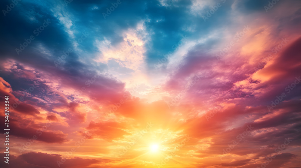 Obraz premium Dynamic cloud formations at sunset nature wallpaper background vibrant sky serene environment wide angle view