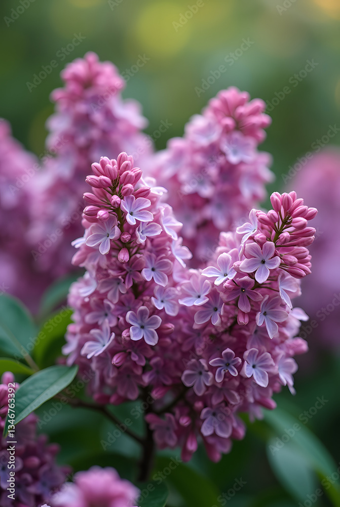 Lush lilac bush in full bloom outdoors with vibrant purple flowers, surrounded by greenery, offering ample copy space for design or text placement. Lush lilac bush in full bloom outdoors with vibrant purple flowers, surrounded by greenery, offering ample copy space for design or text placement.