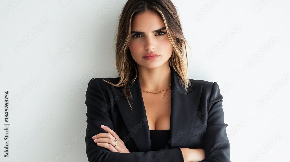 Confident woman, arms crossed, studio portrait, white background, business Confident woman, arms crossed, studio portrait, white background, business
