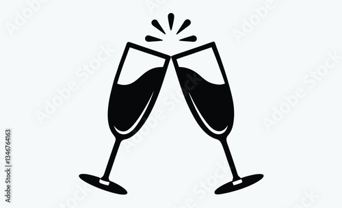 Champagne glasses clinking, cheers icon, celebration vector illustration