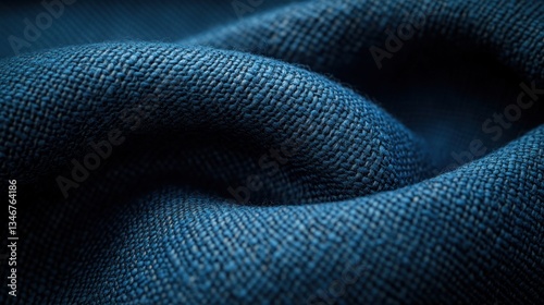 Close-up of textured dark blue fabric with folds and wrinkles.