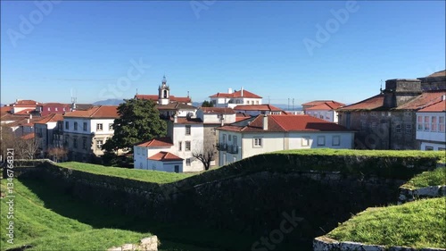 View of the village within the ancient and historic border wall of the city of Valenca in northern Portugal