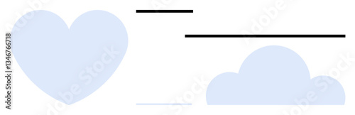 Blue heart and cloud shapes paired with horizontal black lines, reflecting simplicity and balance. Ideal for love, weather, design, serenity, minimalism, creativity peace. Flat simple metaphor