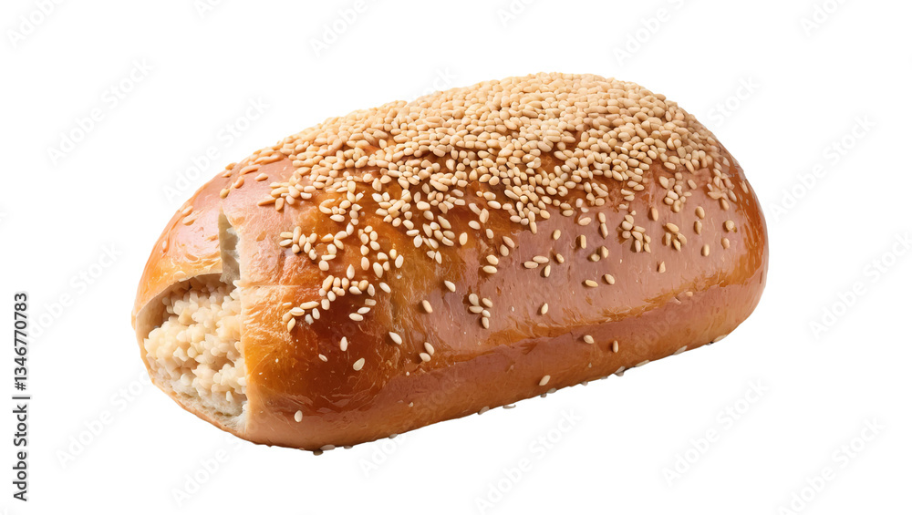 Freshly Baked Sesame Seed Bread with Fluffy Filling Inside Freshly Baked Sesame Seed Bread with Fluffy Filling Inside