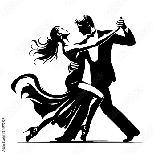 Dancing couple, black vector, transparent background 