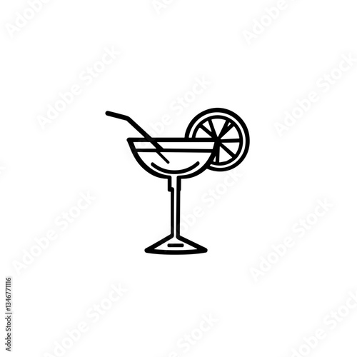 Cocktail glass with straw and citrus slice outline.