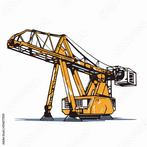 Large yellow industrial crane used for construction and heavy lifting at work sites and ports.