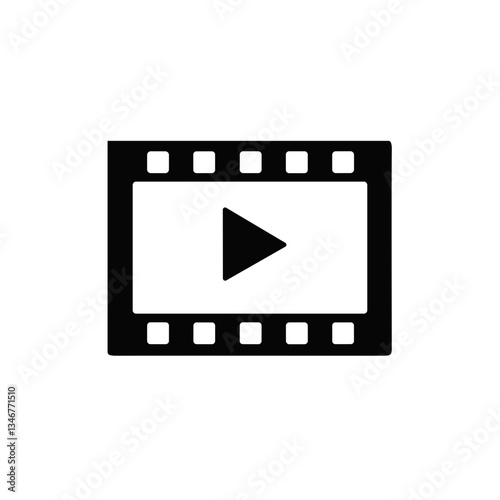 Play button icon on film strip in black and white.