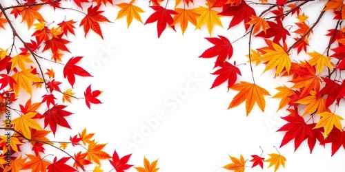 Autumn maple leaves frame on white, copy space, nature, isolated