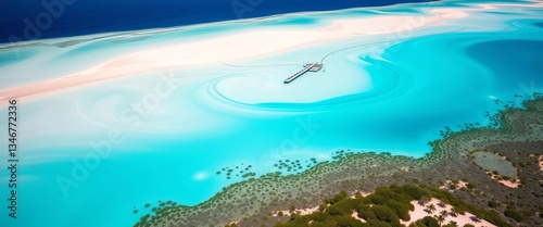 Azure lagoon's swirling turquoise patterns, white sandbanks, Denham, Francois Peron National Park, wild, landscape photo