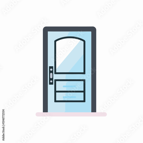 Modern glass door with a minimalist frame in a clean and simple vector illustration.