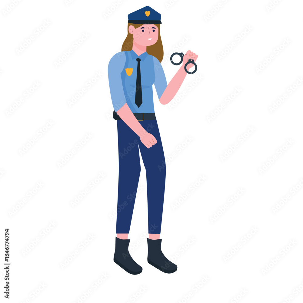 Vector of a female police officer standing with handcuffs on her hands Vector of a female police officer standing with handcuffs on her hands