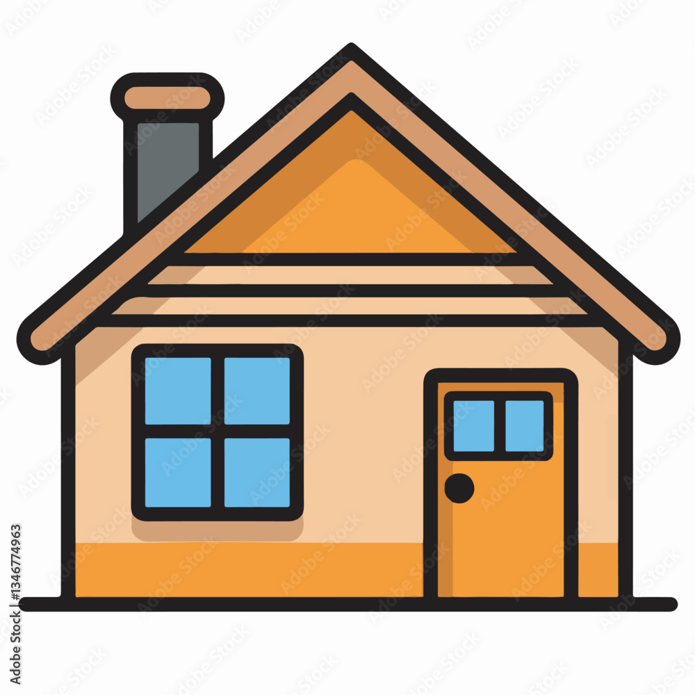 Vector illustration of a cozy wooden house with a chimney, representing residential homes, architecture, and real estate. Vector illustration of a cozy wooden house with a chimney, representing residential homes, architecture, and real estate.