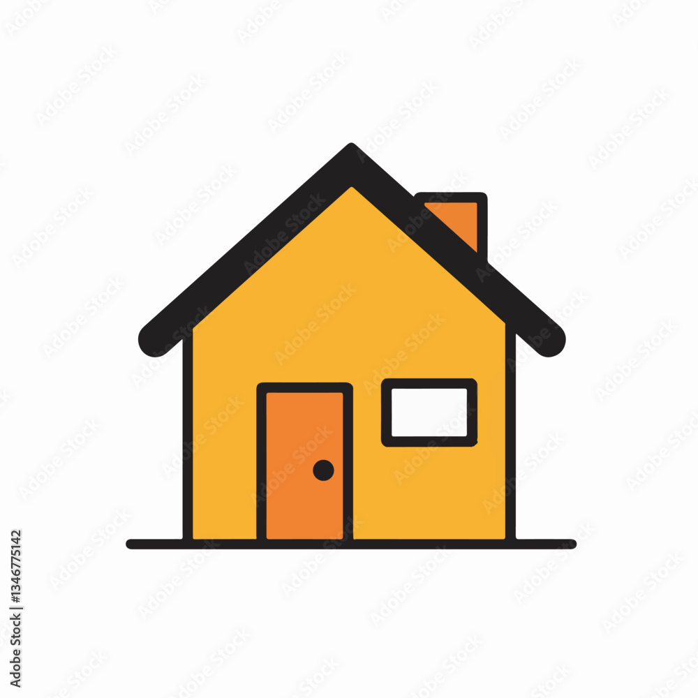 Vector illustration of a simple yellow house with a red door, representing suburban living, housing, and real estate concepts. Vector illustration of a simple yellow house with a red door, representing suburban living, housing, and real estate concepts.