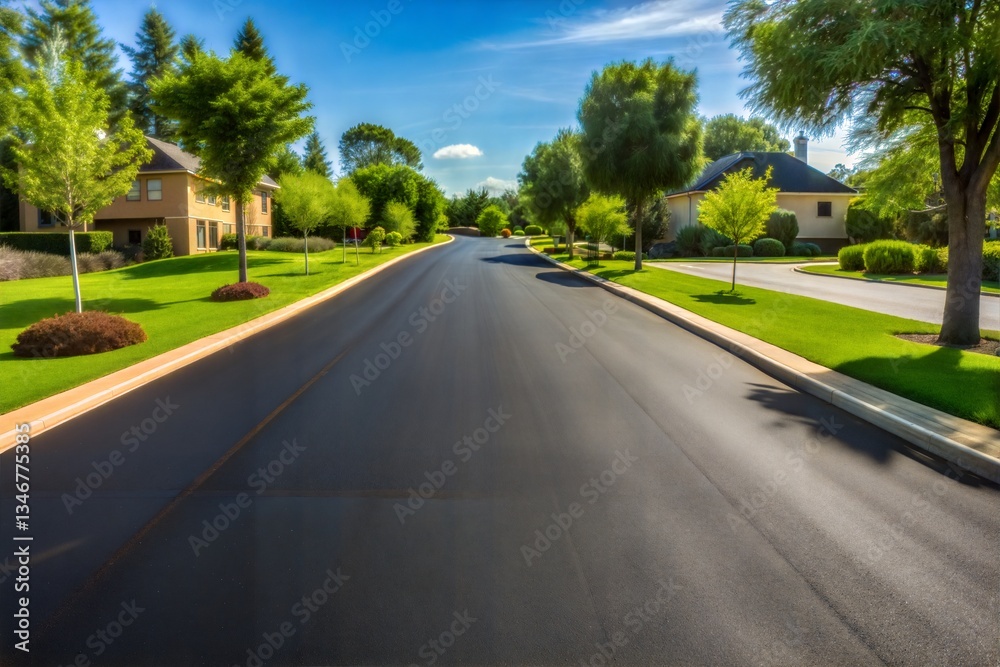 Fototapeta premium Sunny suburban street with smooth road texture
