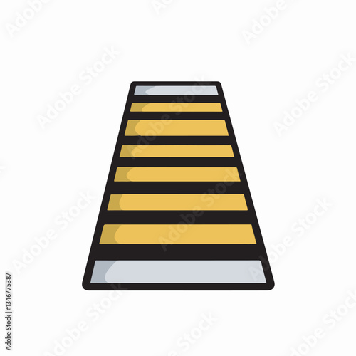 Vector illustration of a pedestrian crosswalk with yellow and black stripes, representing urban infrastructure, traffic safety, and transportation.