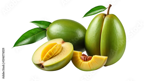 Wallpaper Mural Fresh Green Fruit with Leafy Garnish and Sliced Sections Torontodigital.ca